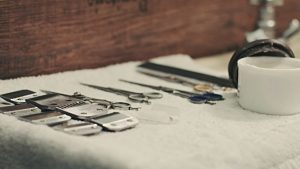 Barber tools lying on a towel